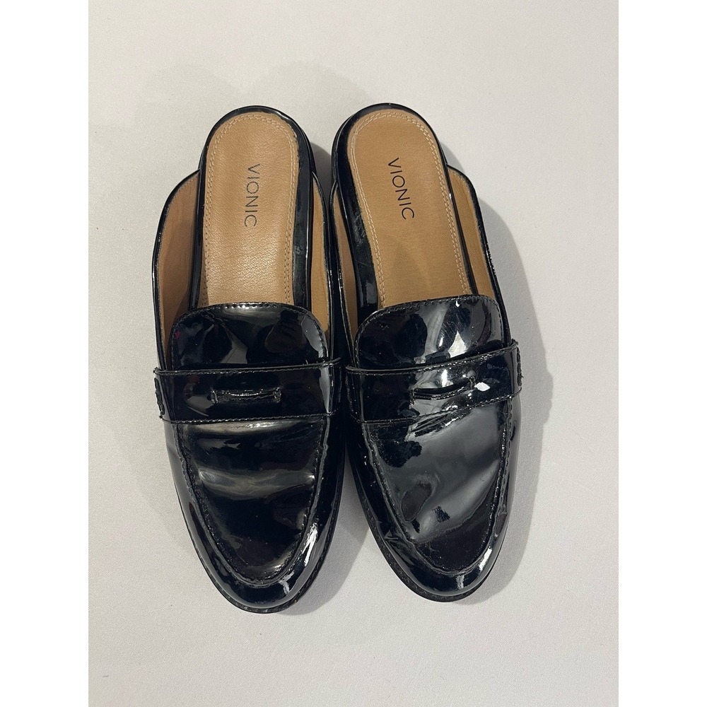 Vionic Annabel black patent leather slip-on mules Size 9